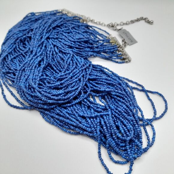 Chico's Blue Seed Bead Multistrand Necklace, 30", New With Tags, Silver Tone - Picture 12 of 15